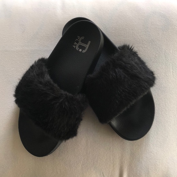 Shoes - Jeffery Campbell faux fur slide sandal